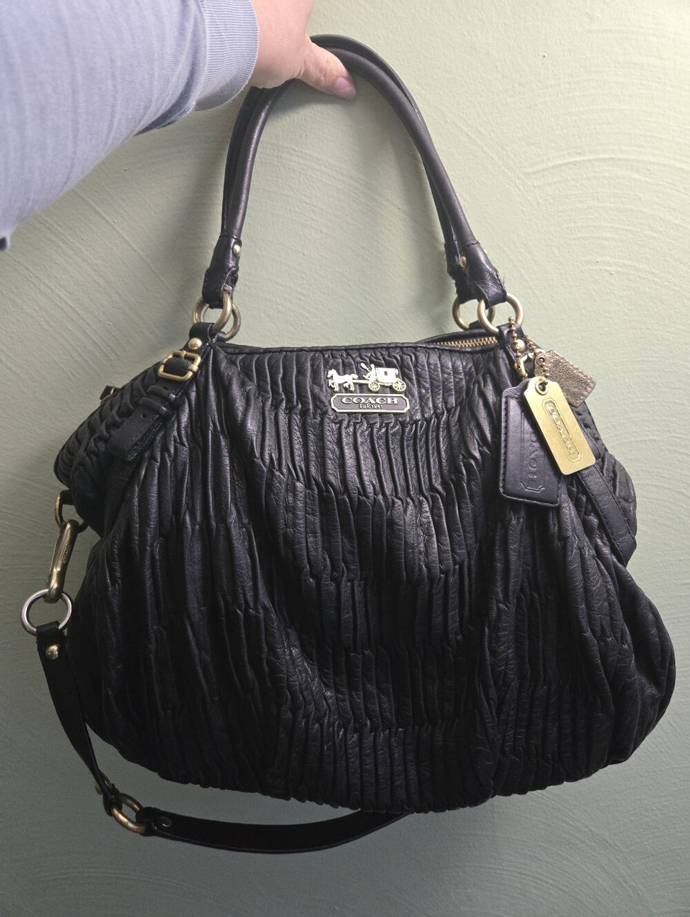 Coach Madison Ruched Leather Sophia Satchel Black 15947